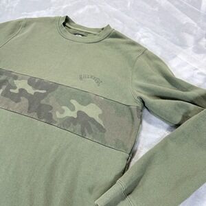 Billabong Mens Crewneck Sweatshirt Olive Green Camo Stripe Fleece Pullover Large
